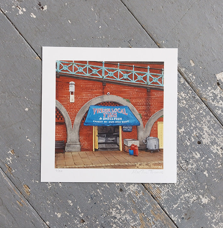 Art print of Fresh Local Fish shop in Brighton by artist Martin Thomas