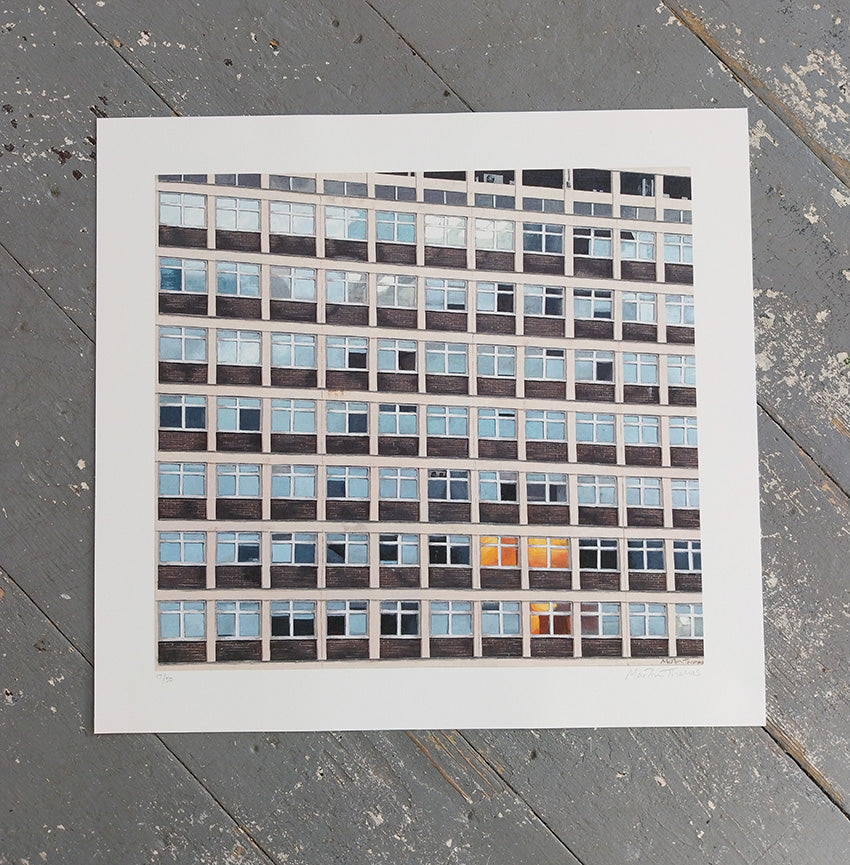 Art print of the facade of Brighton Metropolitan College painted by artist Martin Thomas