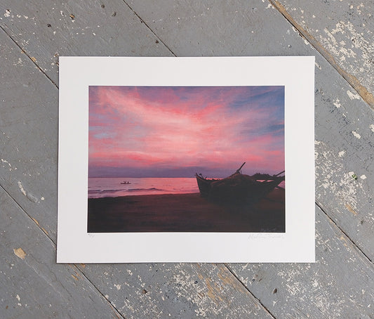 Art print of a sunrise in Goa painted by artist Martin Thomas