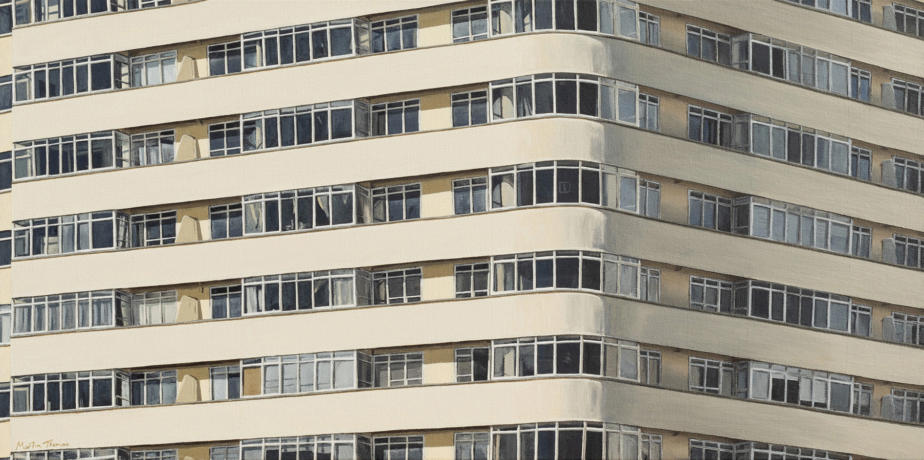 Painting by artist Martin Thomas of famous art deco building Embassy Court on Brighton