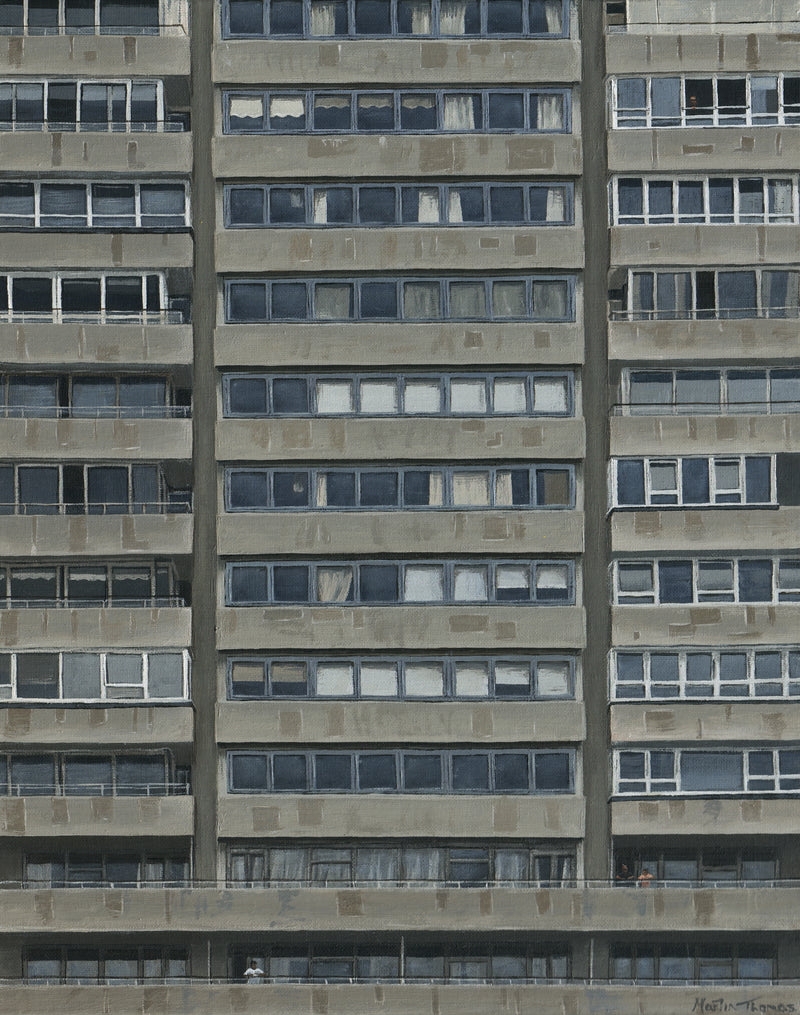 Painting of the concrete facade of Bedford Towers in Brighton by Martin Thomas