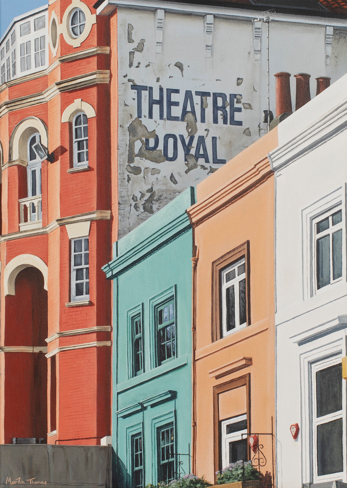 A painting of Colorful building including The 'Theatre Royal' in Brighton