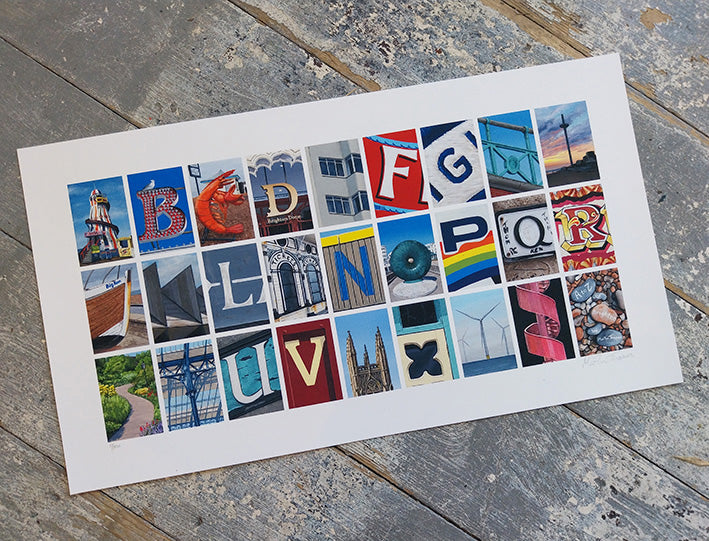 Art print of a painted a to z of Brighton